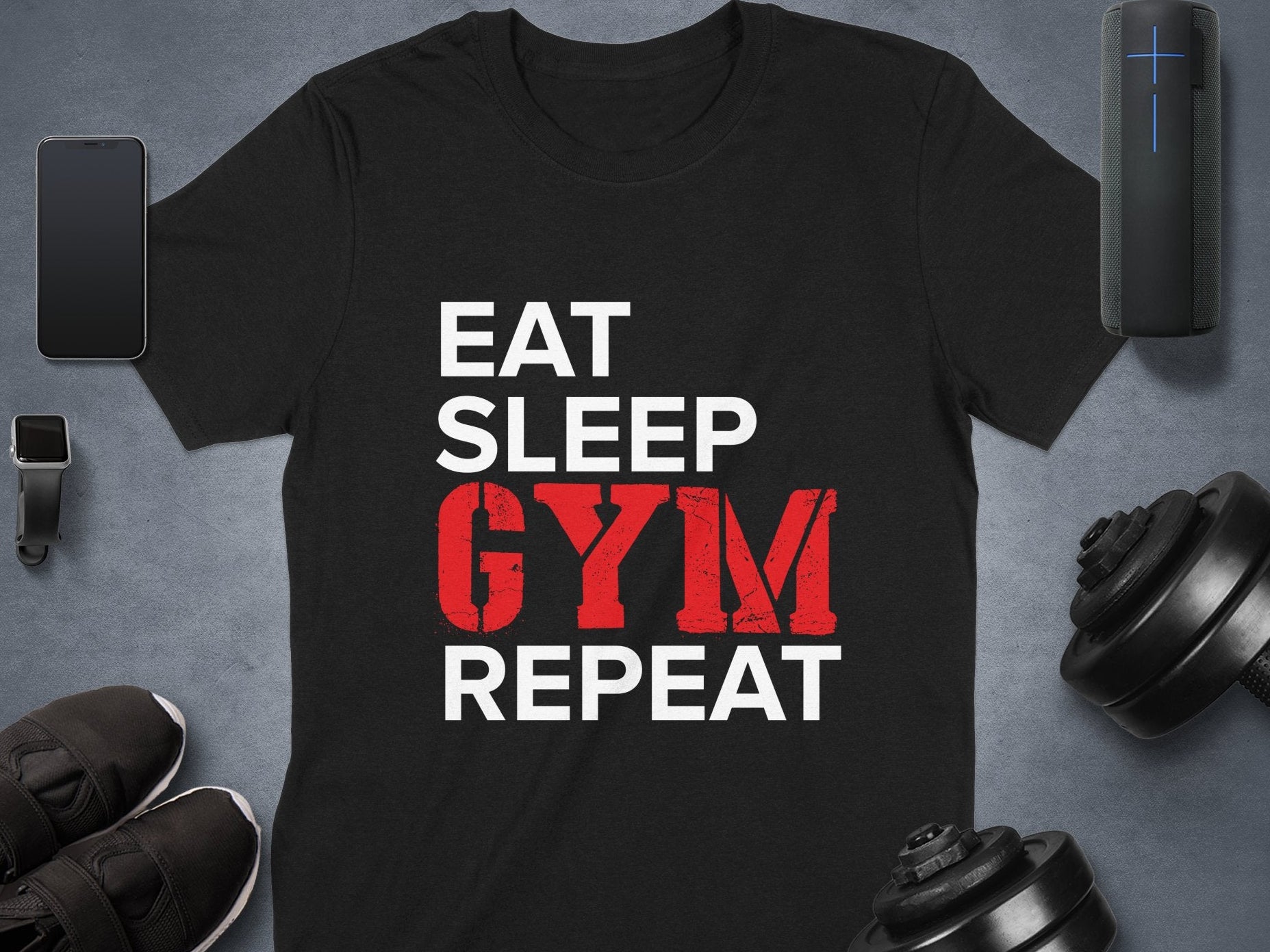 Eat Sleep Gym Repeat Black T-shirt product type