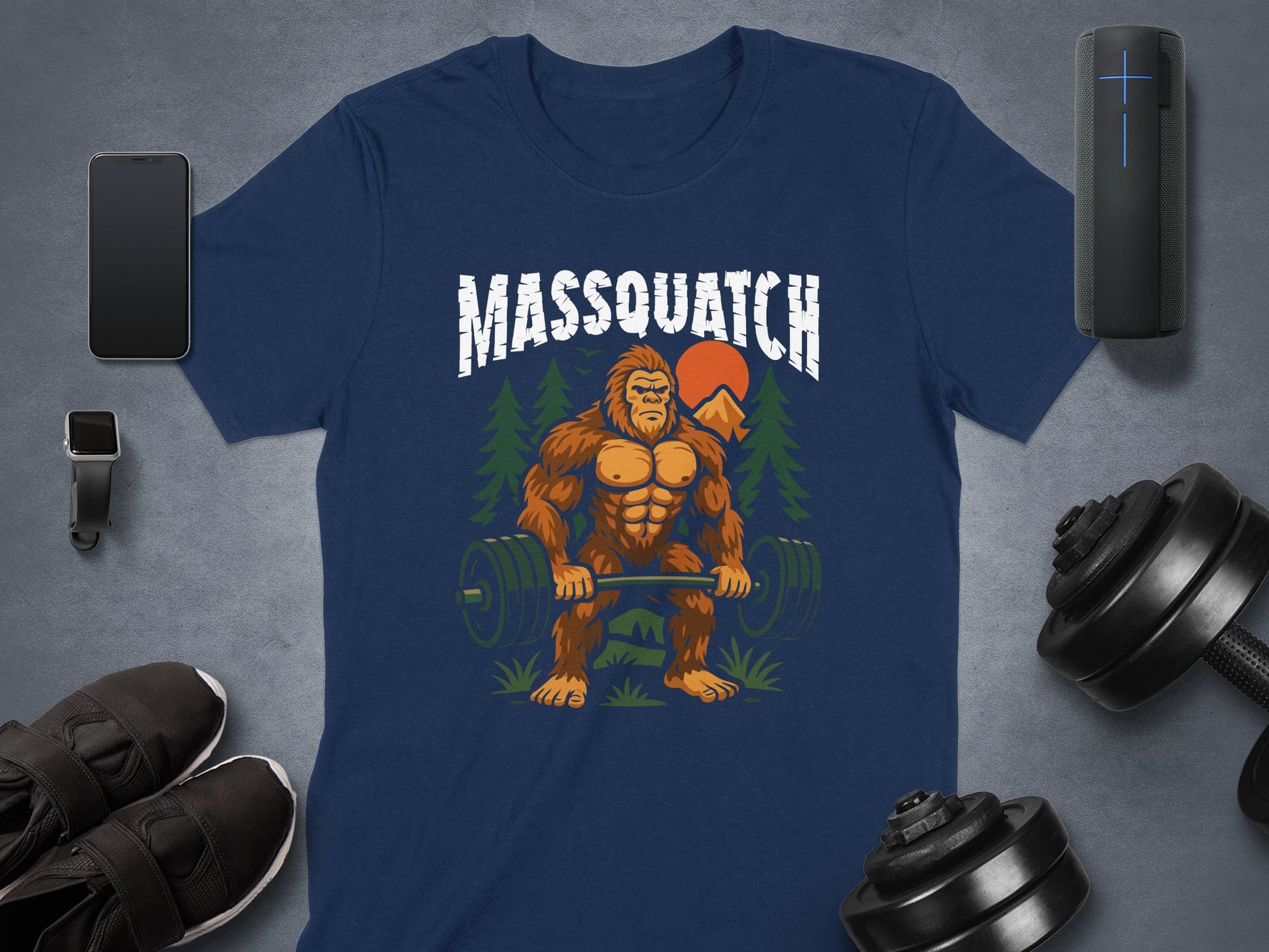 Massquatch weightlifting graphic T-shirt product type